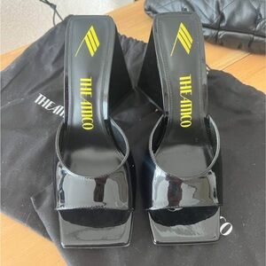 The Attico Black Patent Square-Toe Slide Mules